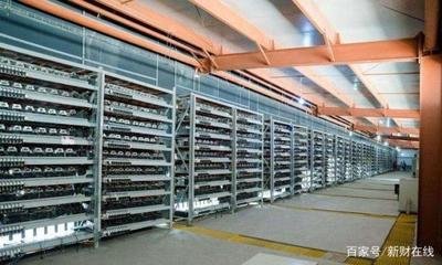 A modern cryptocurrency mining farm setup showing multiple rigs